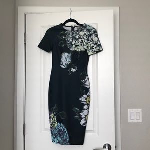 ASOS dark floral midi bodycon dress size 2